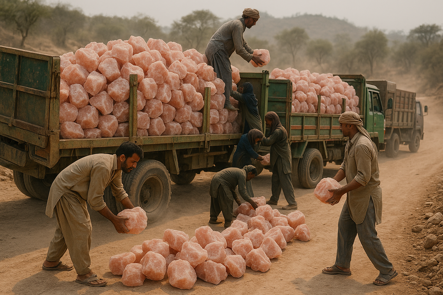 採掘された岩塩を積み込むトラック
